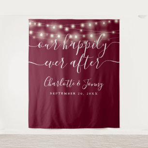 String Lights Burgundy Wedding Photo Backdrop