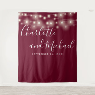 String Lights Burgundy Wedding Photo Backdrop