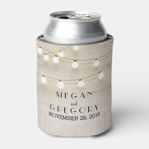 String Lights Burlap Rustic Can Cooler