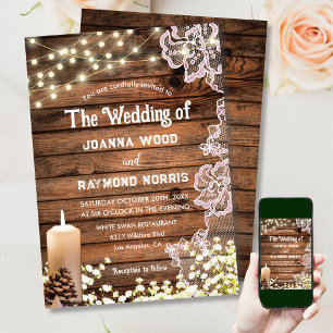 String Lights Candles & Lace Enchanting Wedding Invitation
