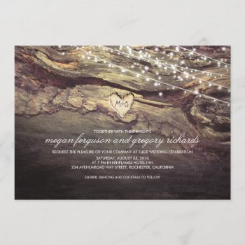 String Lights Carved Heart Rustic Wedding Invitation by jinaiji at Zazzle