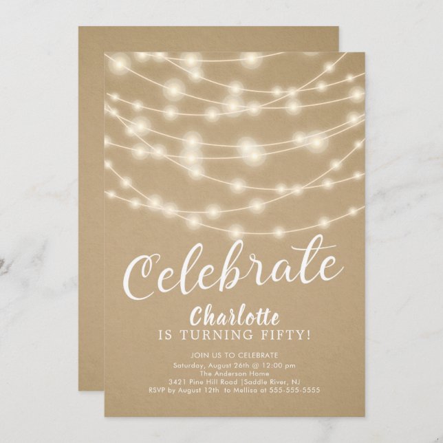 String Lights Celebrate 50th Birthday Invitation (Front/Back)
