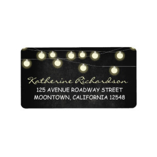 string lights chalkboard address labels