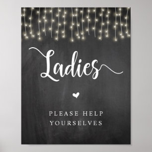 String Lights, Chalkboard, Ladies Washroom Poster