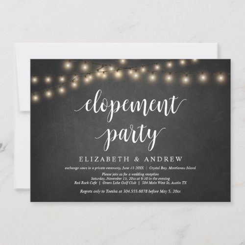 String Lights chalkboard Wedding Elopement Party Invitation