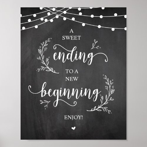 String Lights Chalkboard Wedding Party Dessert Poster