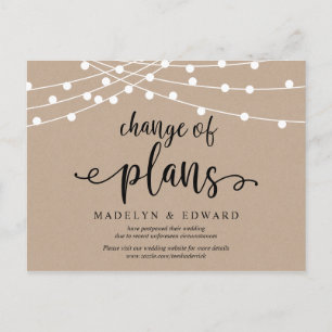 String lights, Change of date, wedding postponed Postcard