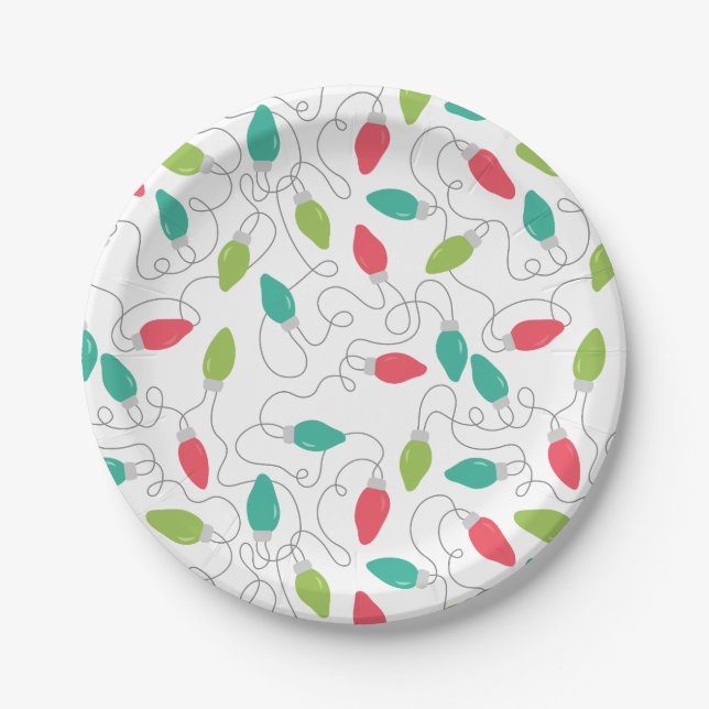 String Lights Christmas Paper Plates (Front)