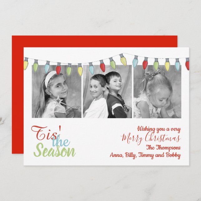 String Lights Christmas Photo Card Multi Photo (Front/Back)