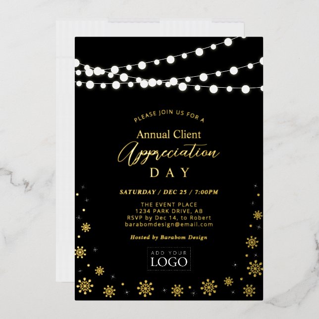 String Lights | Client Appreciation Party Logo  Foil Invitation (Envelope)
