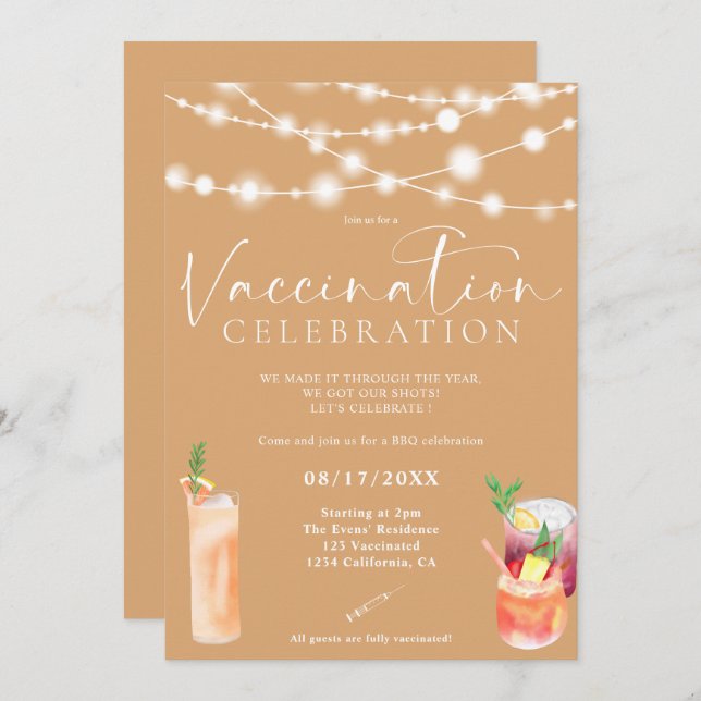 String lights cocktails Vaccination celebration Invitation (Front/Back)
