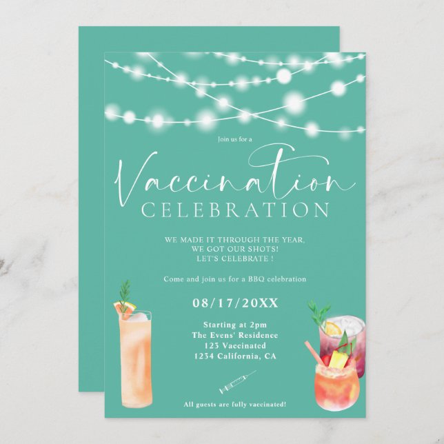 String lights cocktails Vaccination celebration Invitation (Front/Back)