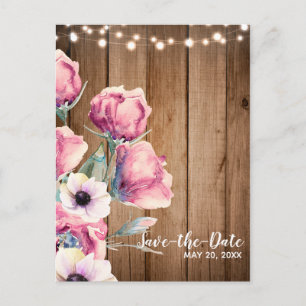 String Lights & Country Flowers Barn Save the Date Announcement Postcard