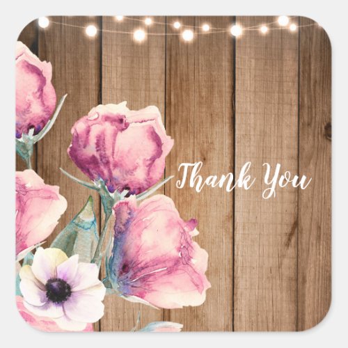 String Lights  Country Flowers Rustic Barn Wood Square Sticker