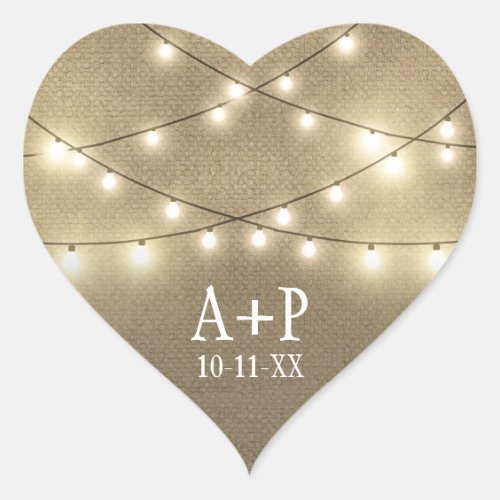 String Lights Country Rustic Burlap Wedding Favors Heart Sticker