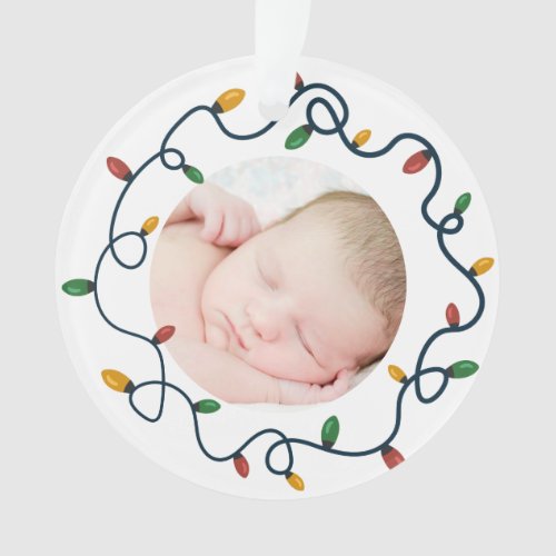 String Lights Custom Babys First Christmas Photo Ornament