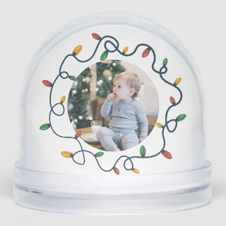 String Lights Custom Photo Baby 1st Christmas Snow Globe