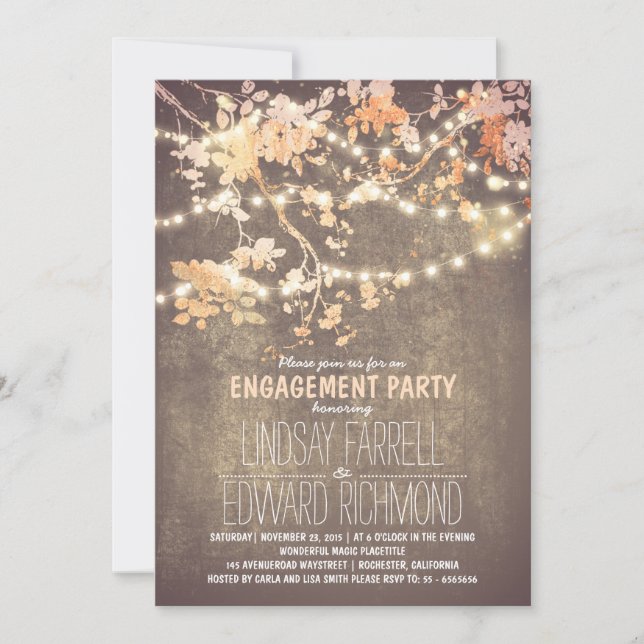 String lights cute and fancy engagement party invitation (Front)