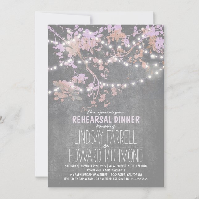 String lights cute and fancy rehearsal dinner invitation (Front)