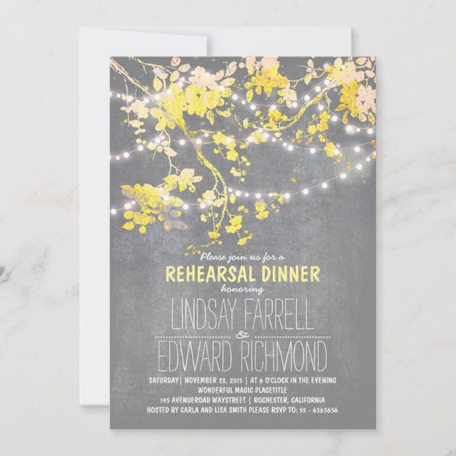 String lights cute and fancy rehearsal dinner invitation (Front)