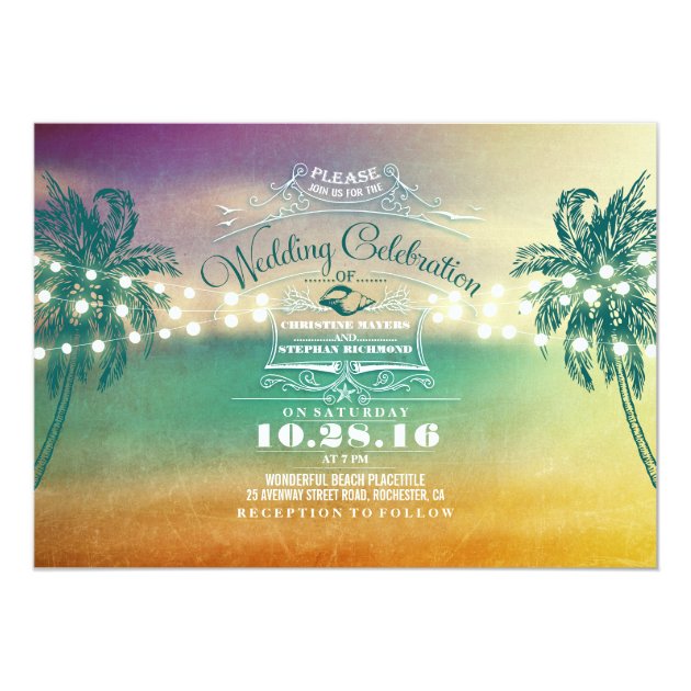 String Lights Cute Beach Wedding Invitations