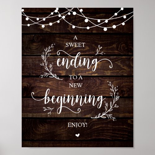 String Lights Dark Wood Wedding Party Dessert Poster