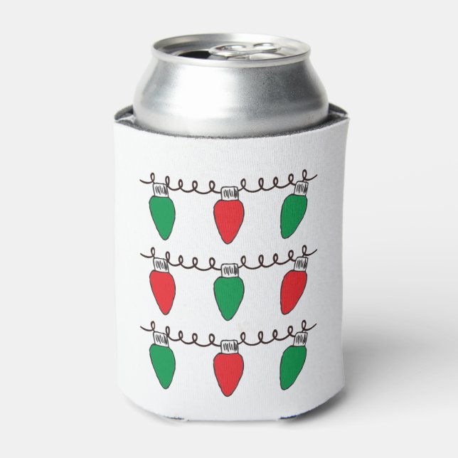 String Lights Drawing Christmas Light Bulb Drawing Can Cooler (Can Front)