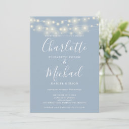 String Lights Dusty Blue All In One Simple Wedding Invitation Zazzle