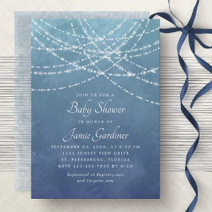 String Lights Dusty Blue Boy Baby Shower Invitation
