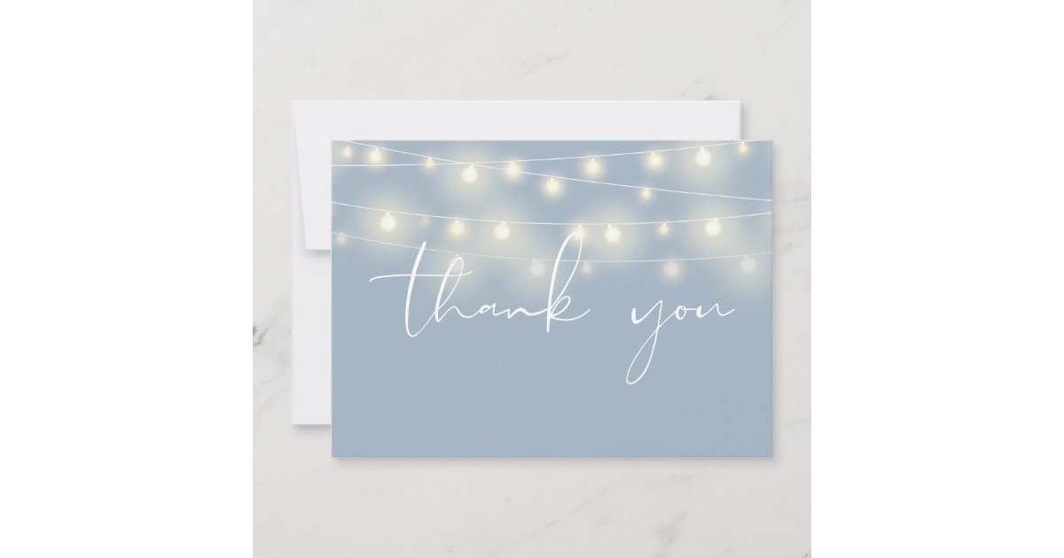 String Lights Dusty Blue Script Calligraphy Thank You Card | Zazzle