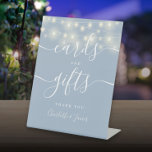 String Lights Dusty Blue Script Cards And Gifts Pedestal Sign<br><div class="desc">Featuring pretty string lights,  this elegant dusty blue cards and gifts sign is perfect for all celebrations. Designed by Thisisnotme©</div>