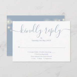 String Lights Dusty Blue Script Meal Choice RSVP Card