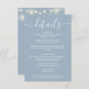 String Lights Dusty Blue Wedding Details Enclosure Card