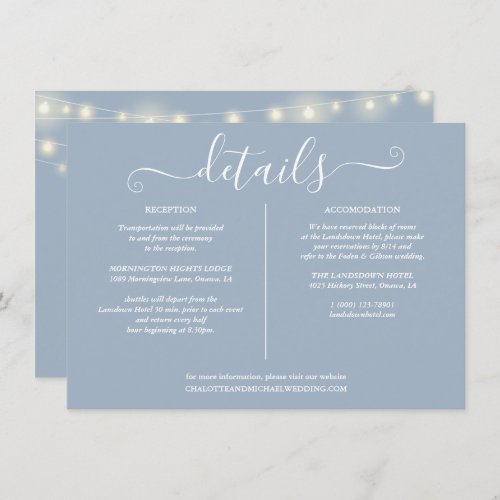 String Lights Dusty Blue Wedding Details Info Invitation