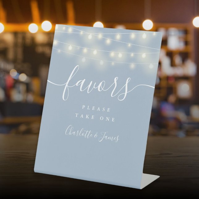 String Lights Dusty Blue Wedding Favors Table Pedestal Sign (String Lights Dusty Blue Wedding Favors Table Pedestal Sign)