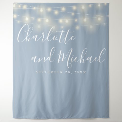 String Lights Dusty Blue Wedding Photo Backdrop