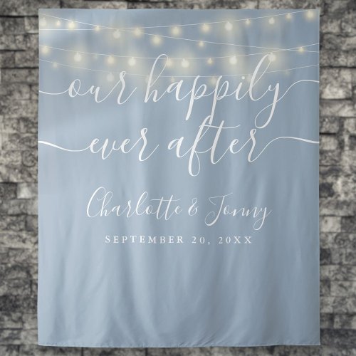 String Lights Dusty Blue Wedding Photo Backdrop