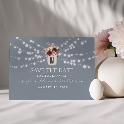String Lights Dusty Blue Wedding Save The Date