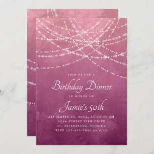 String Lights Dusty Rose Pink Birthday Dinner Invitation
