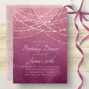 String Lights Dusty Rose Pink Birthday Dinner Invitation