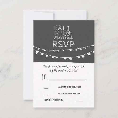 string lights eat drink and be married RSVP cards