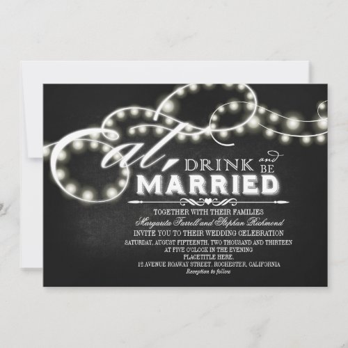 String lights Eat Drink and Be Married Wedding Invitation