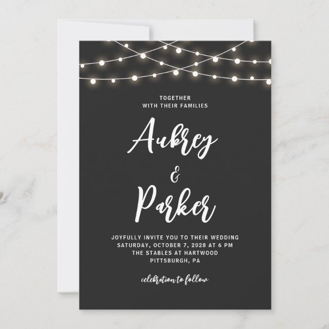 String Lights EDITABLE COLOR Wedding Invitation (Front)