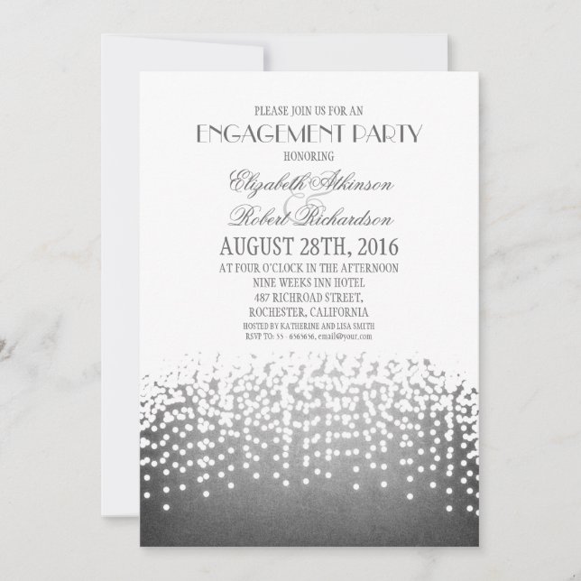 string lights elegant engagement party invitation (Front)