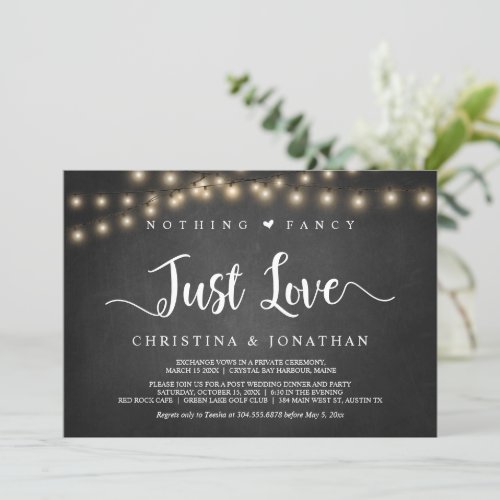 String Lights Elopement Nothing Fancy Just Love  Invitation