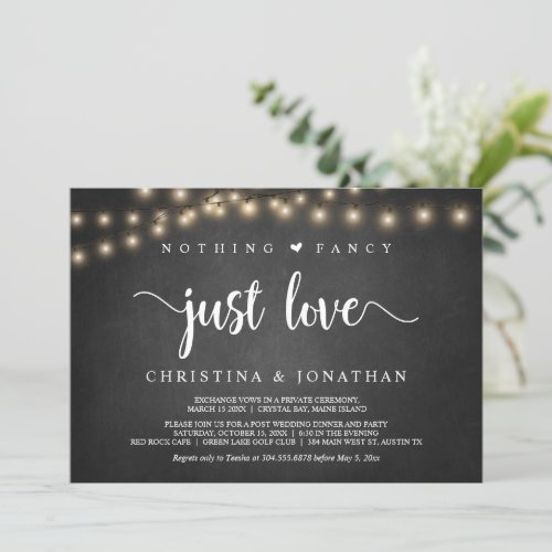 String Lights Elopement Nothing Fancy Just Love  Invitation