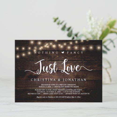 String Lights Elopement Nothing Fancy Just Love  Invitation