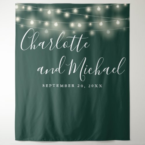 String Lights Emerald Green Wedding Photo Backdrop