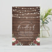 String Lights Eucalyptus & Burgundy Floral Wedding Invitation (Standing Front)