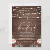 String Lights Eucalyptus & Burgundy Floral Wedding Invitation (Front)